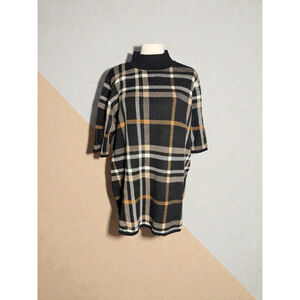 Size XL Isaac Mizrahi short sleeve plaid tunic mock neck sweater